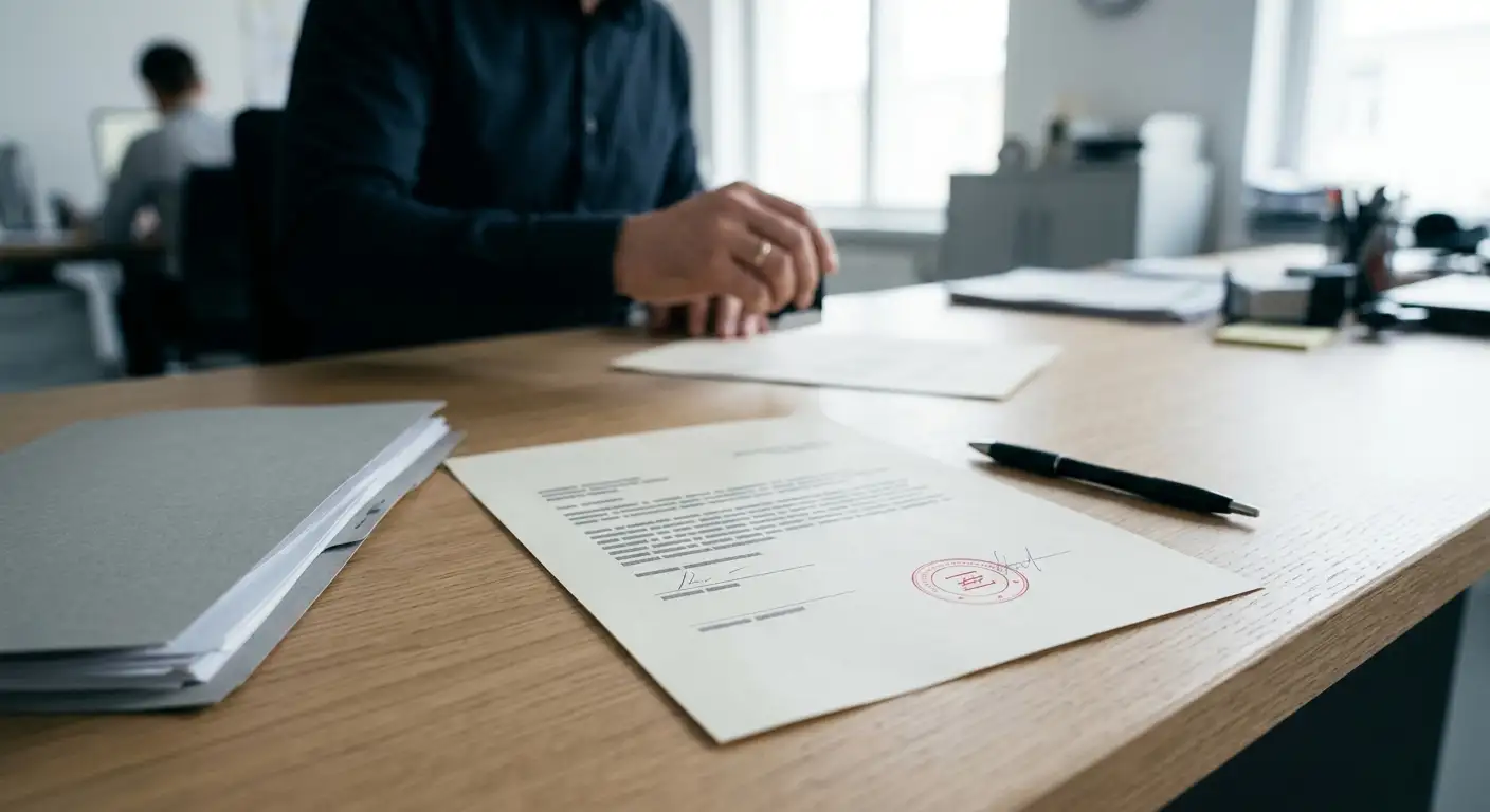 Dokumenty a razítko symbolizující licencovaný provoz